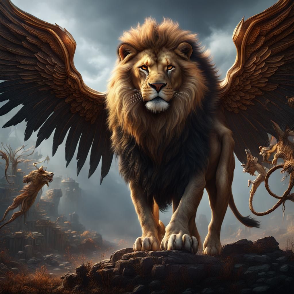 Winged Lion in Vicious Circle: Fantasy Art