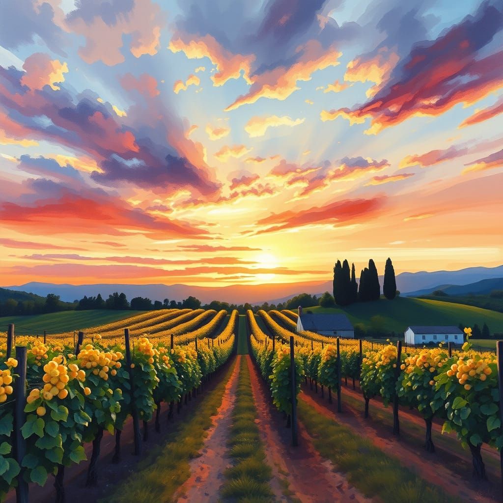 Vineyards at Sunset, in Epic Impressionist Masterpiece Style