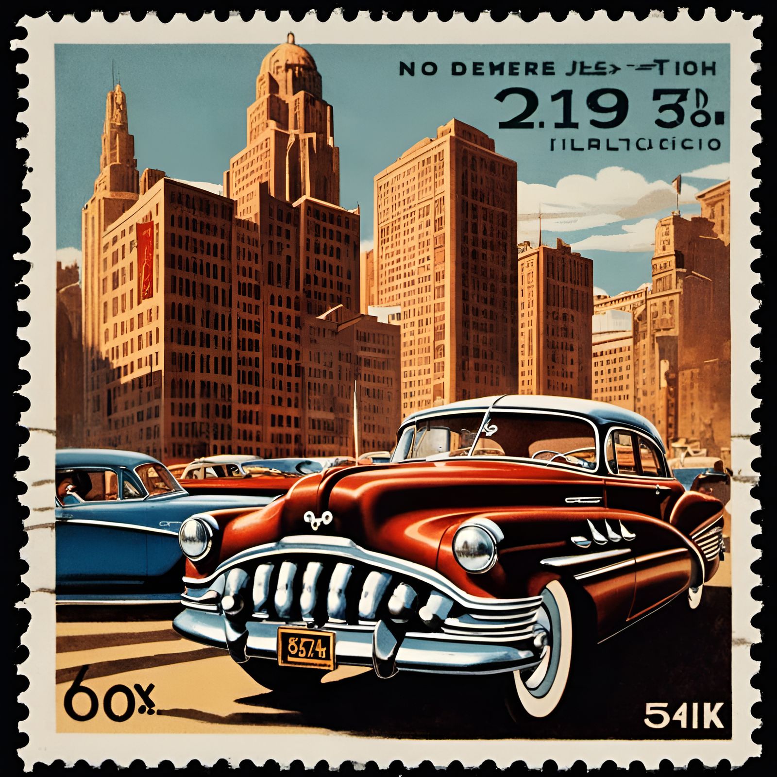 Buick Special on 1950s Stamp in Rockwell Style