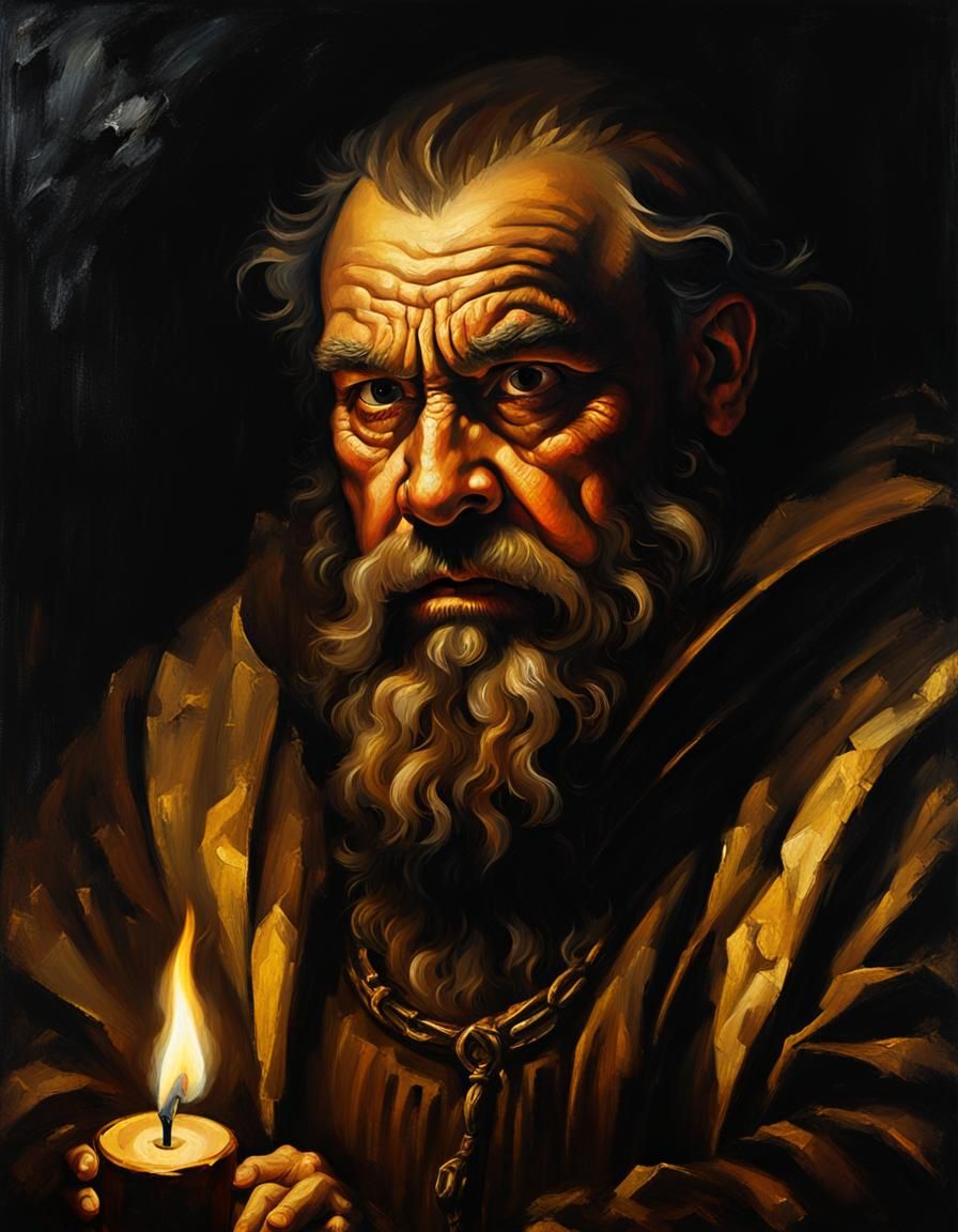 Dwarf Portrait in Chiaroscuro Oil Painting Style