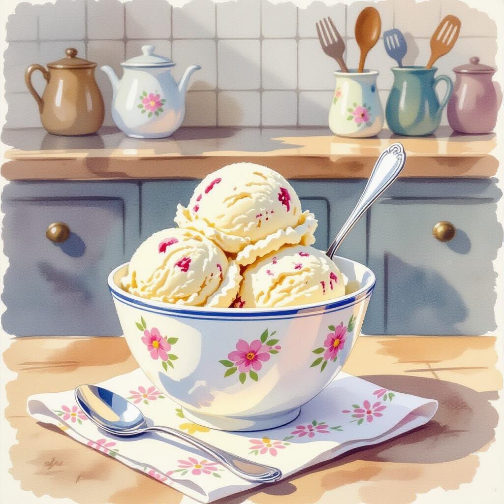 Cookie Dough Ice Cream: Watercolour Pastel Art