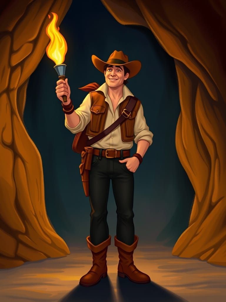 Classic Adventurer in a Cave