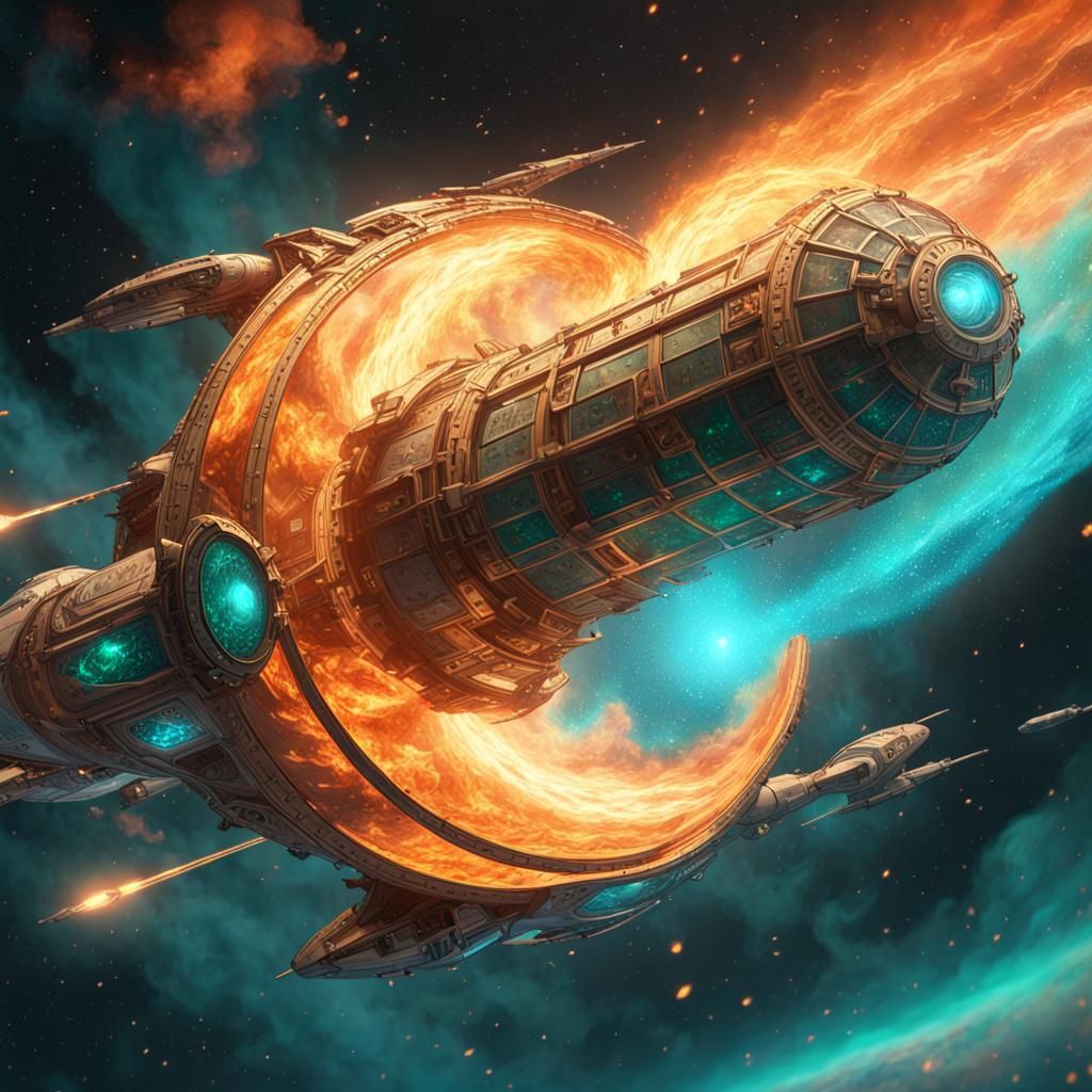 Glass Starship Diving Through a Burning Nebula