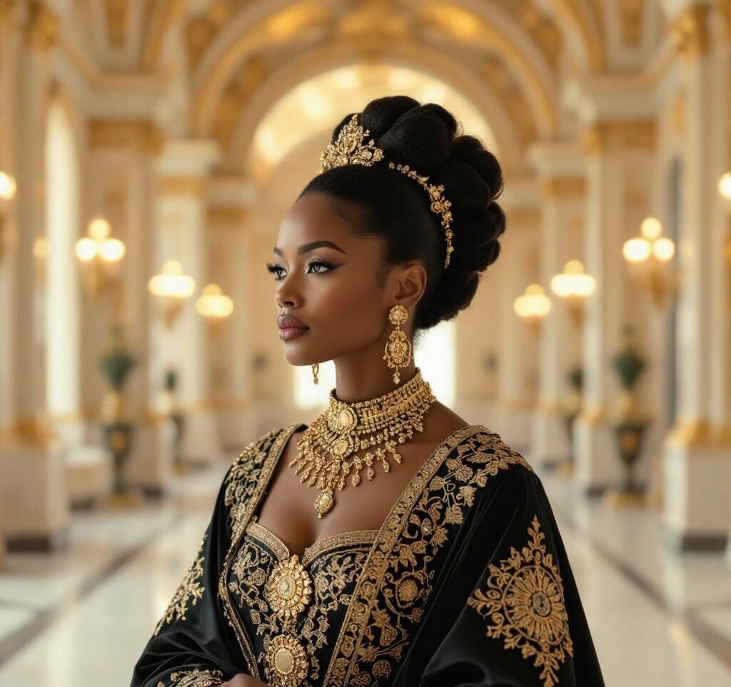 Elegant Woman in Golden Hall, Klimt-Inspired