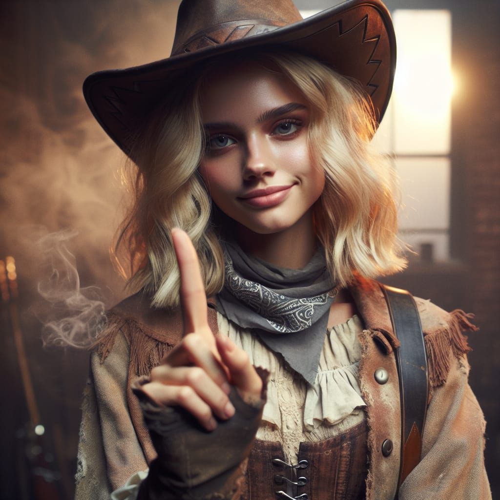 Western Shootout: Blonde Girl in Cowboy Outfit