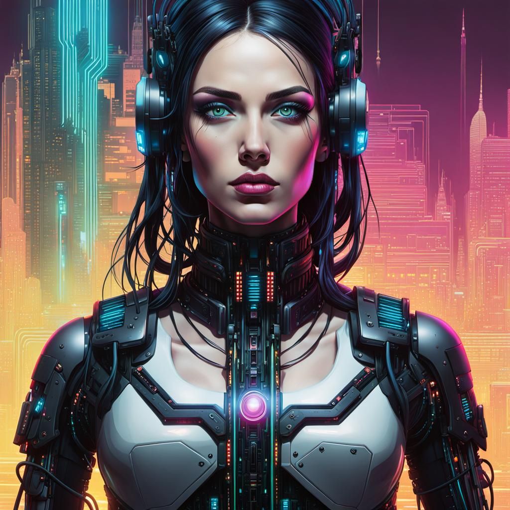 Cybernetic Girl Portrait in Glitch Art Style