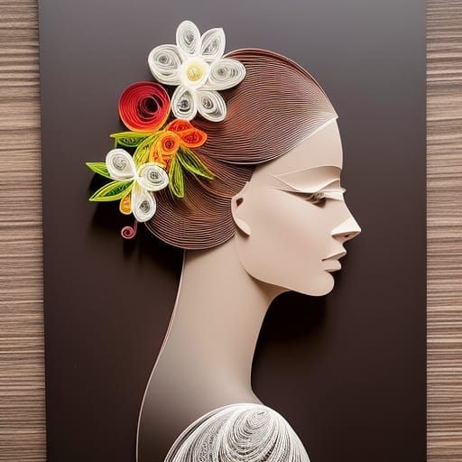 Beautiful Woman with Flower in Paper Quilling Style