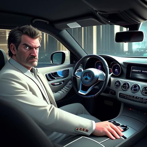 Cinematic Portrait: Man in Mercedes with Patriots Microphone