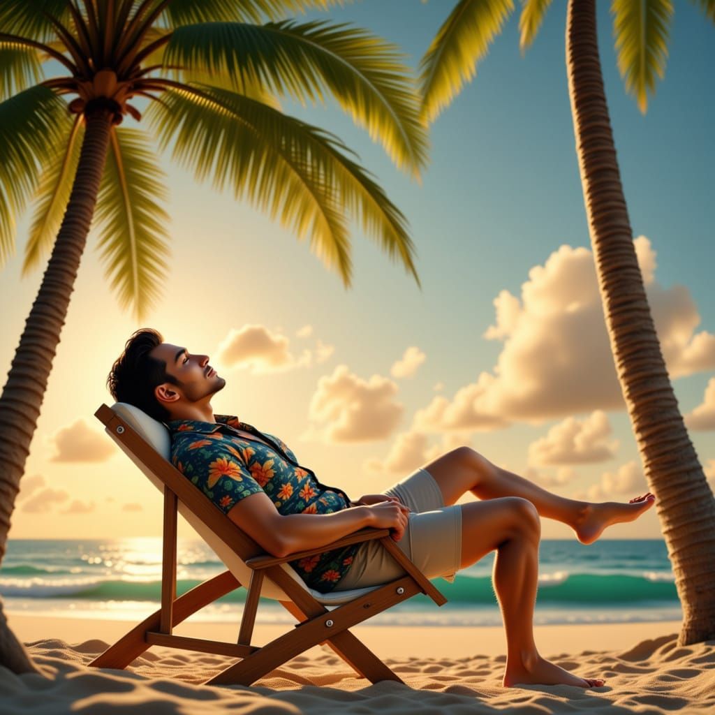 Vintage Style Vacationer Lounging in the Sunset