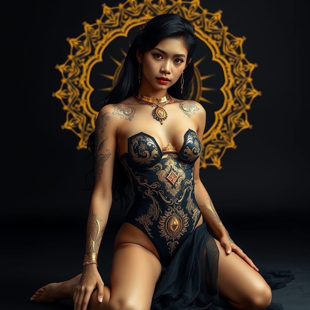 Ethereal Indonesian Goddess in Baroque Gold Armor