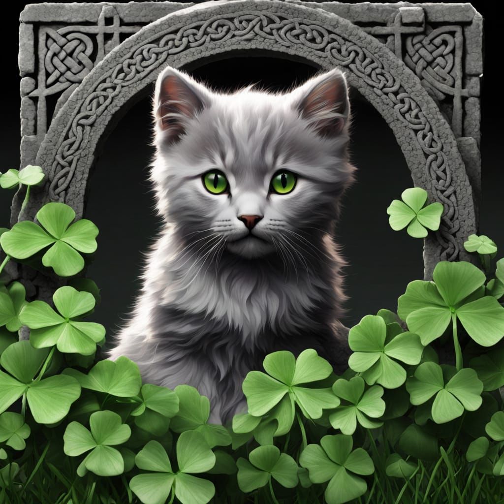 Whimsical Celtic Cross with Feline Companion