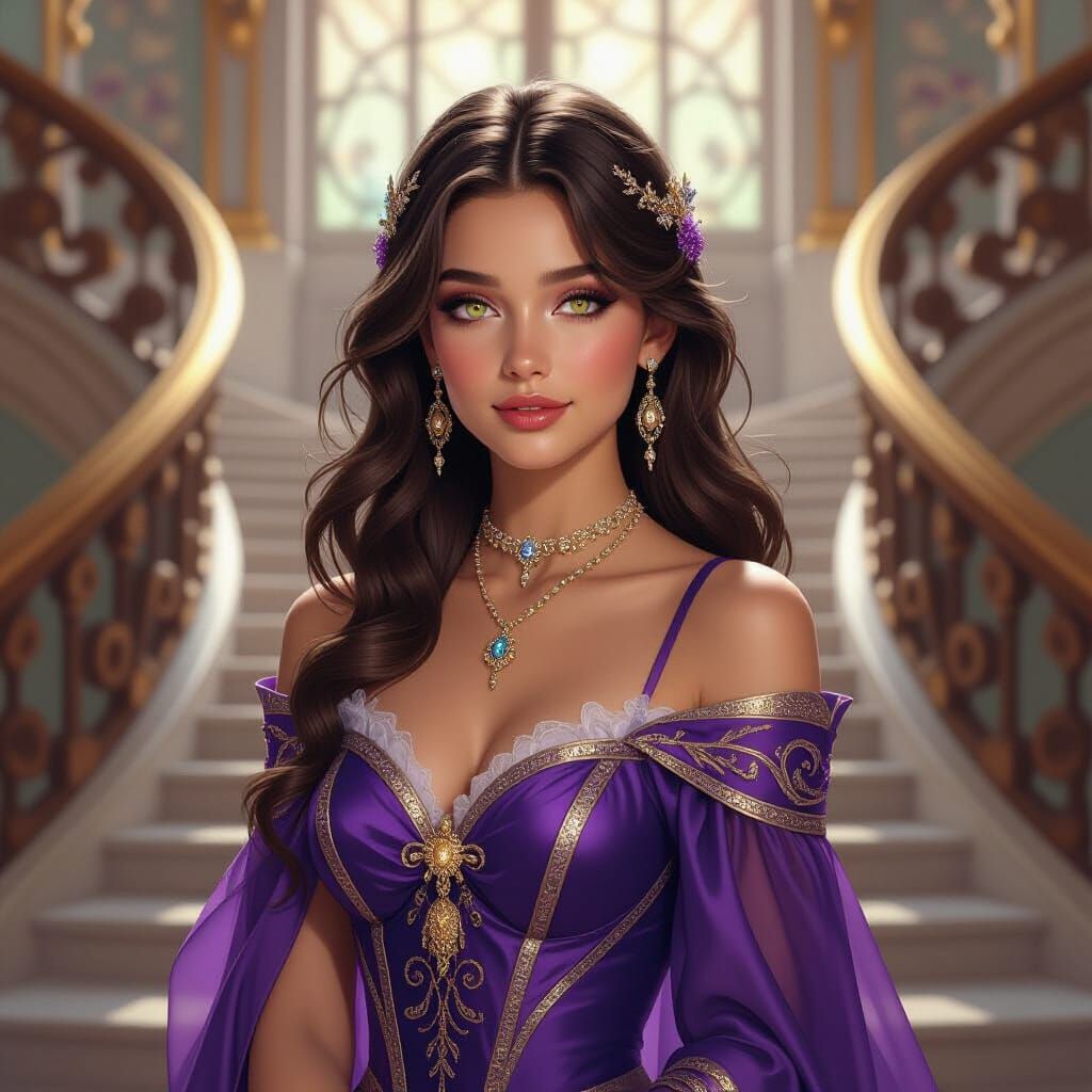 Elegant Girl in Purple Art Nouveau Style