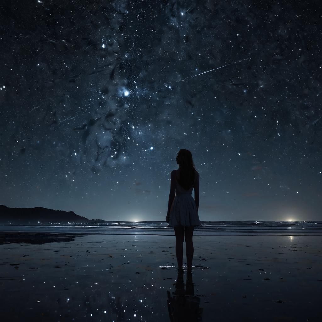 Ethereal Woman Gazing at Starry Night Sky