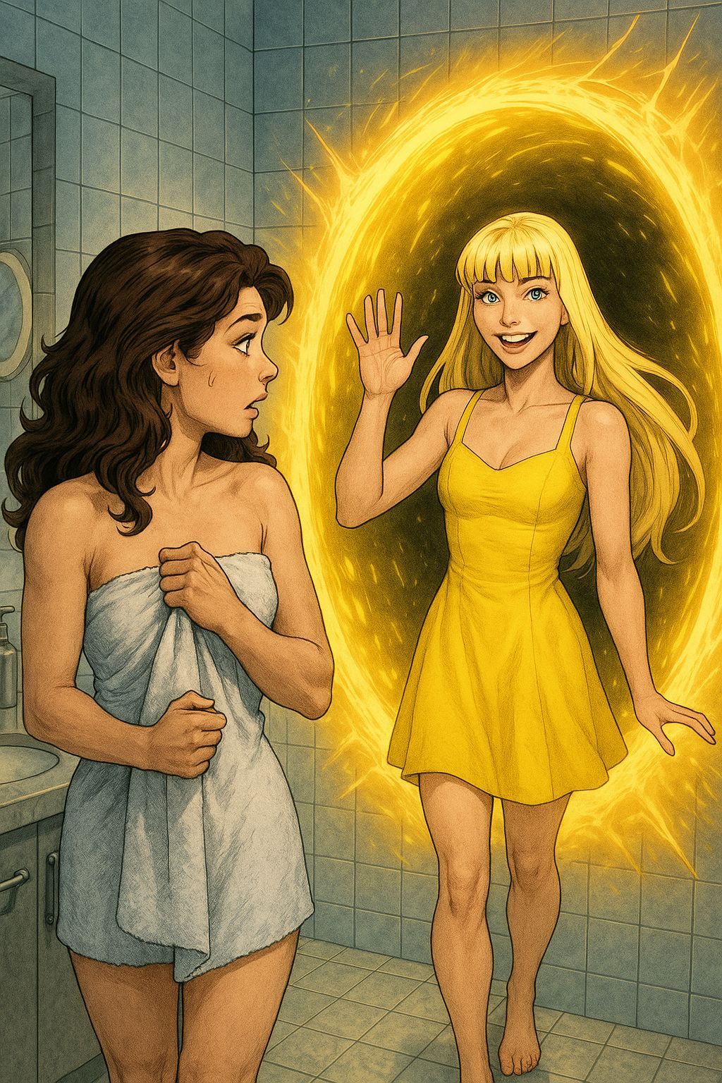 Illyana Rasputin Surprises Kitty Pryde in Bathroom