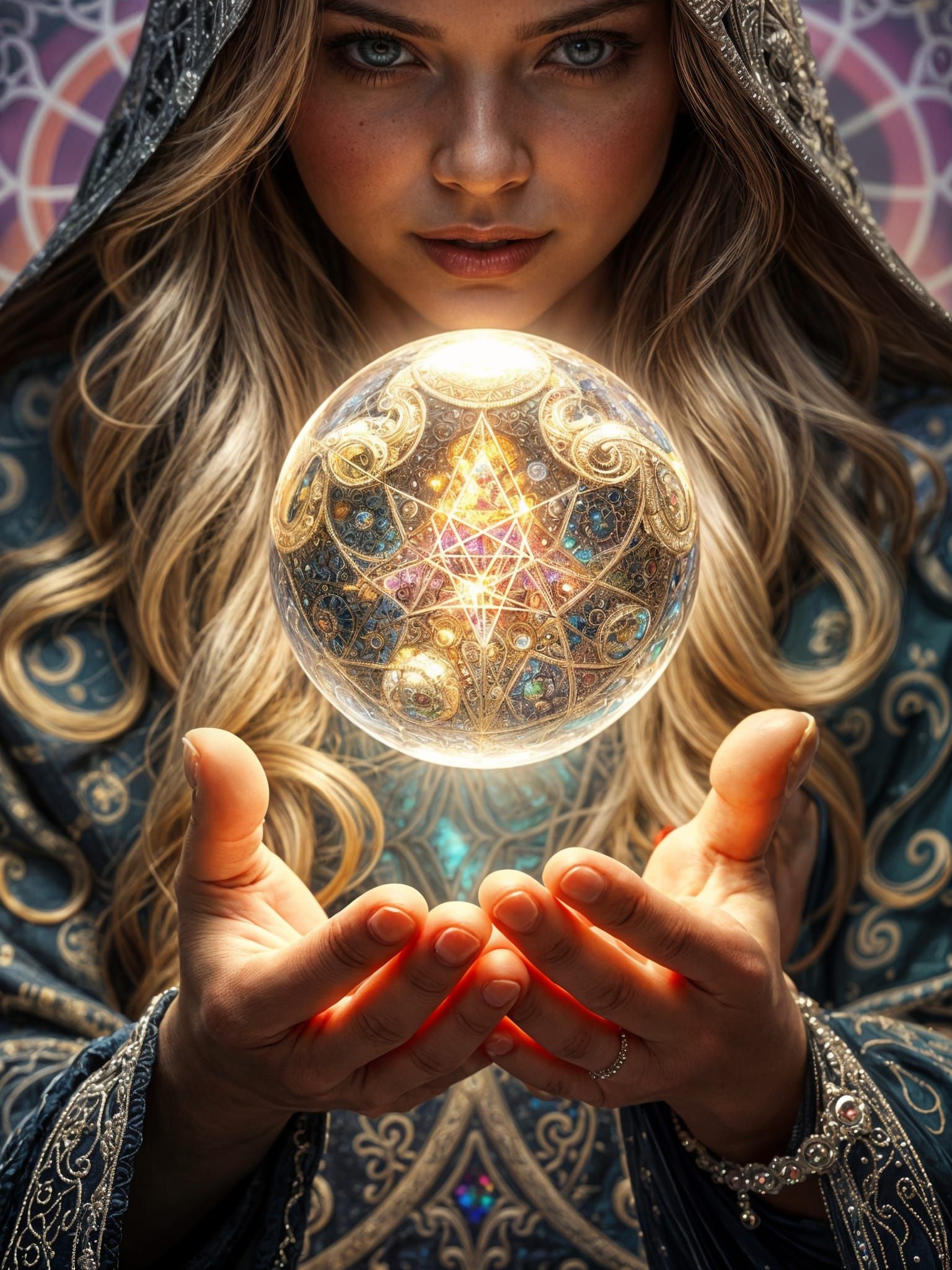Mystical Sorceress with Crystal Ball in Digital Art