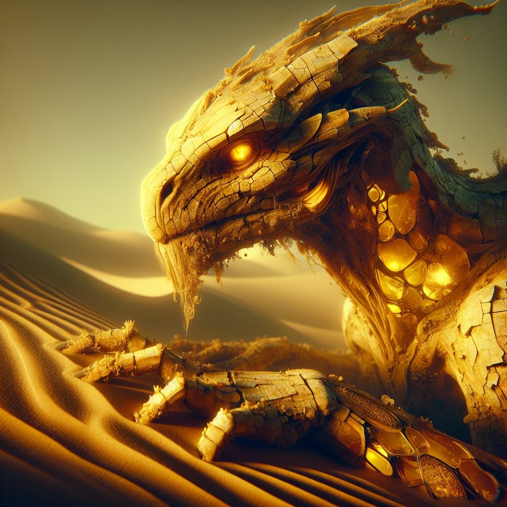 Ancient Yellow Dragonborn Emerges from the Desert Sands