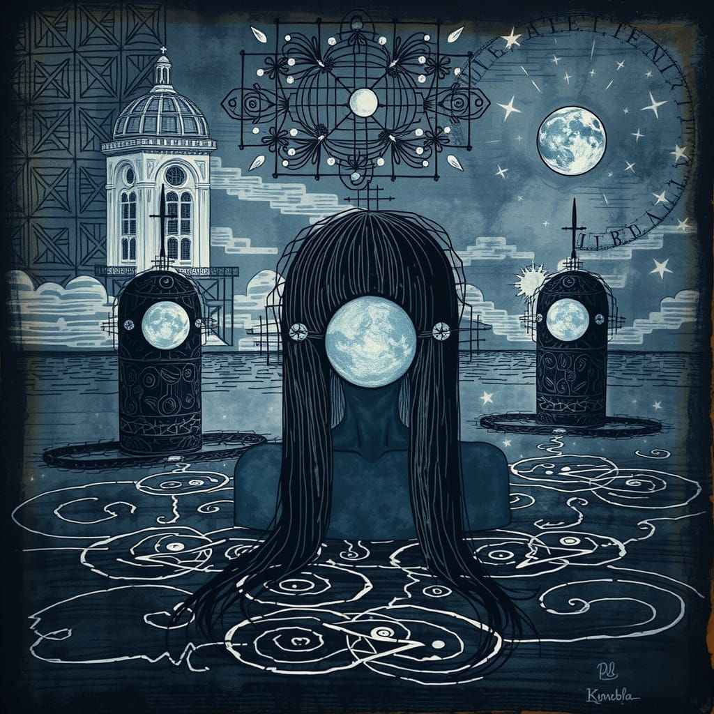 Celestial Dreamscapes in Expressive Etching Style