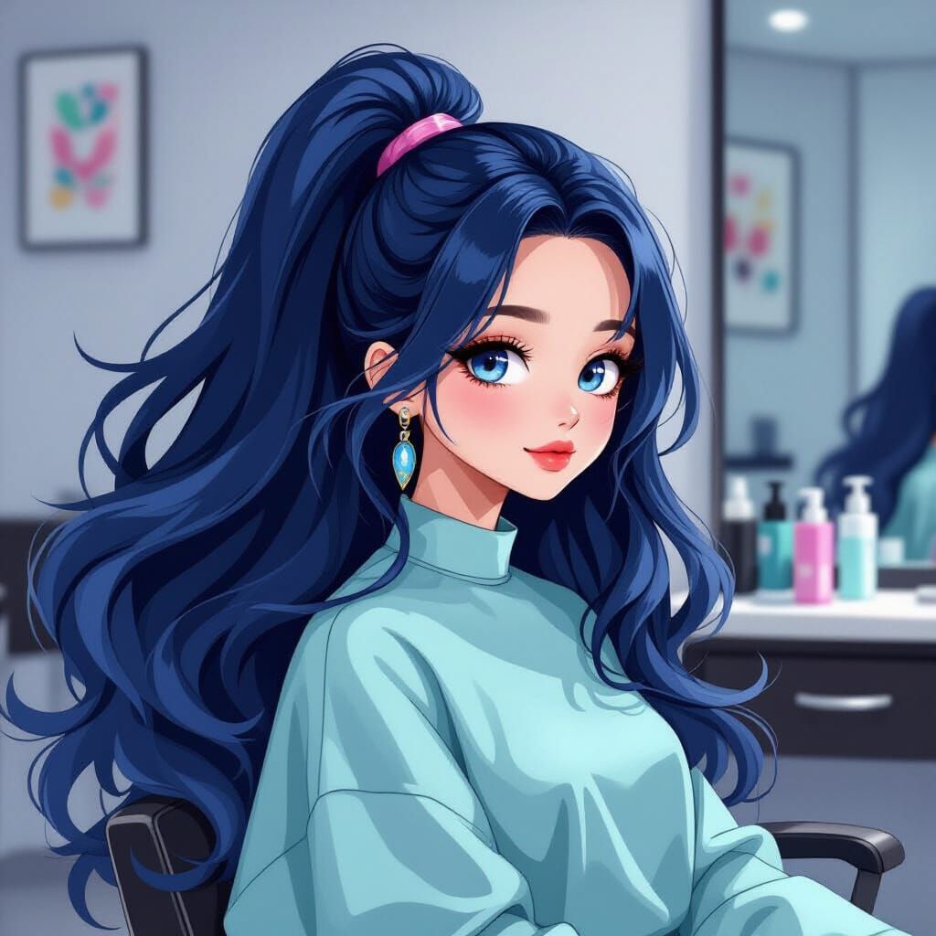 Girl with Blue Hair Styled in Avant-Garde Fashion