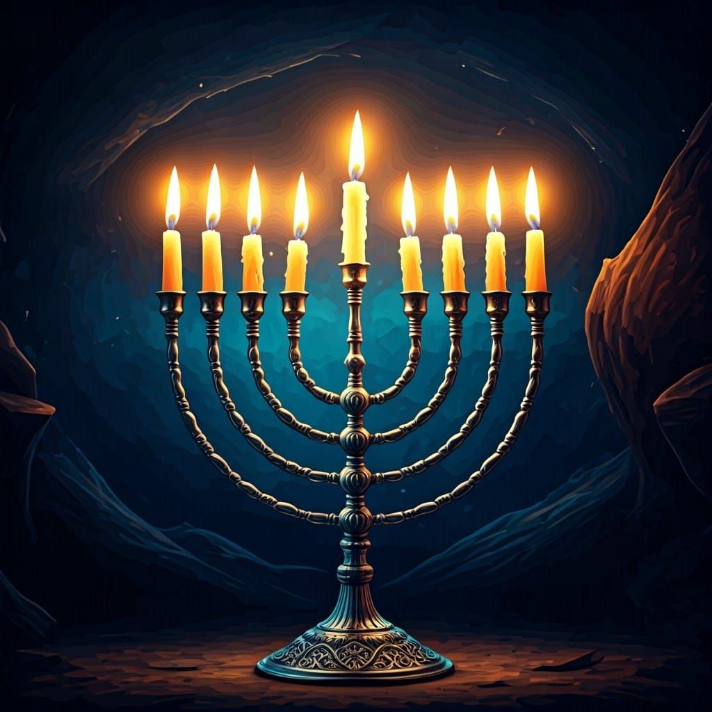 Stunning Silver Menorah in Dreamlike Night Sky with Vibrant....