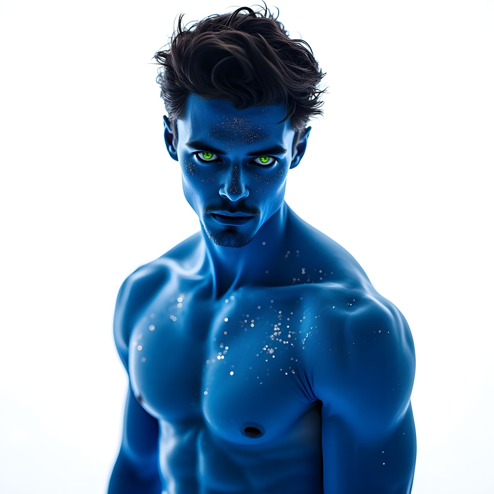Striking Portrait of Muscular Man with Blue Skin