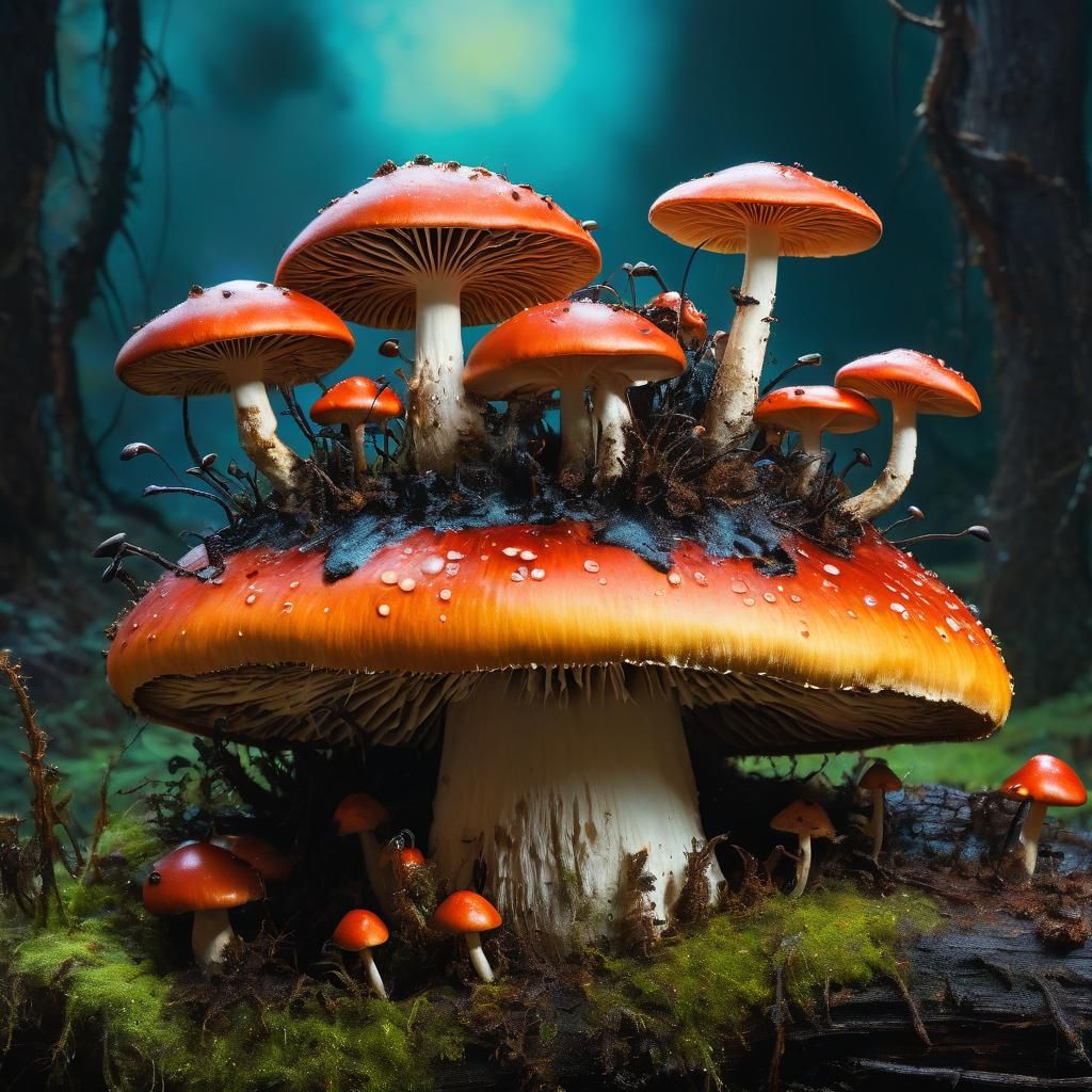 Surreal Giant Mushroom Guarded by Ants