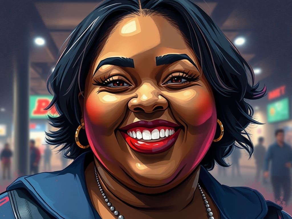 Watercolor Glitch Art Portrait in Botero Style