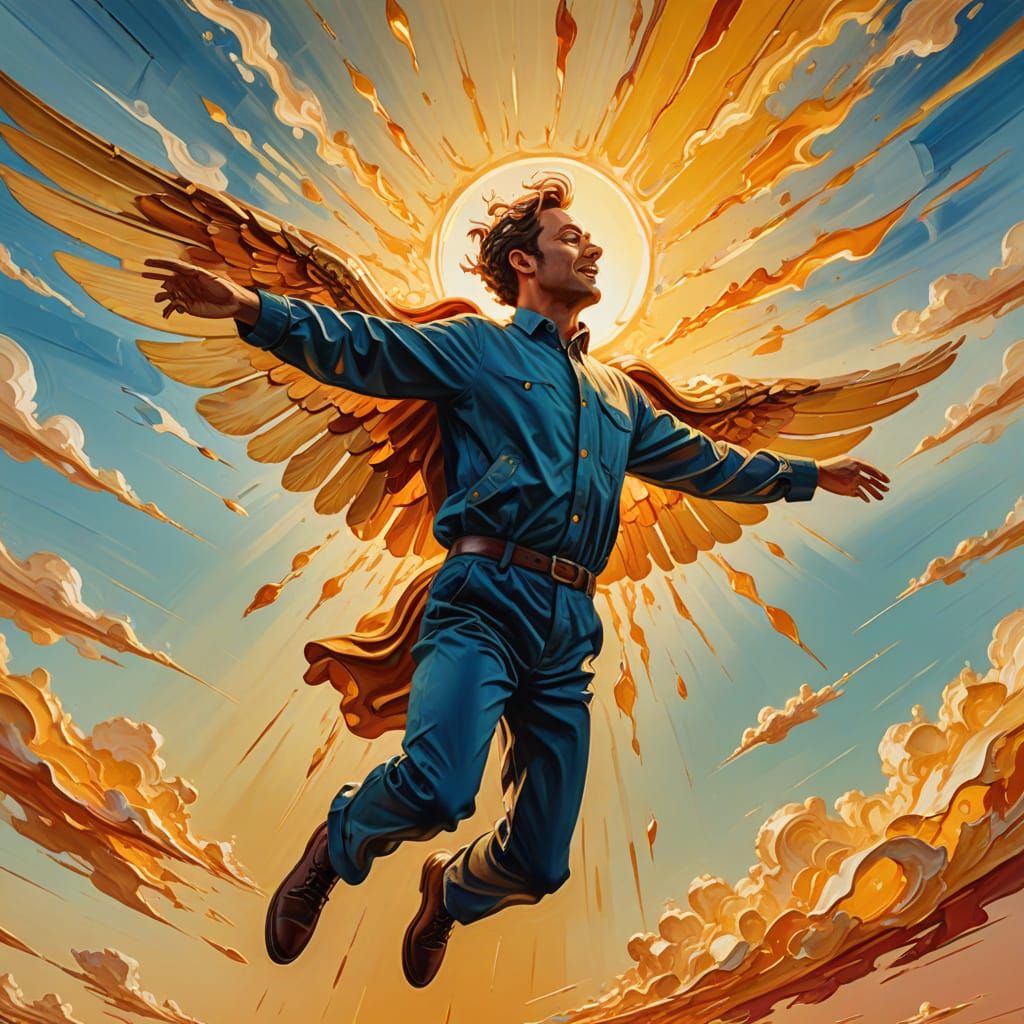 Surreal Person Flying in Golden Sunlight