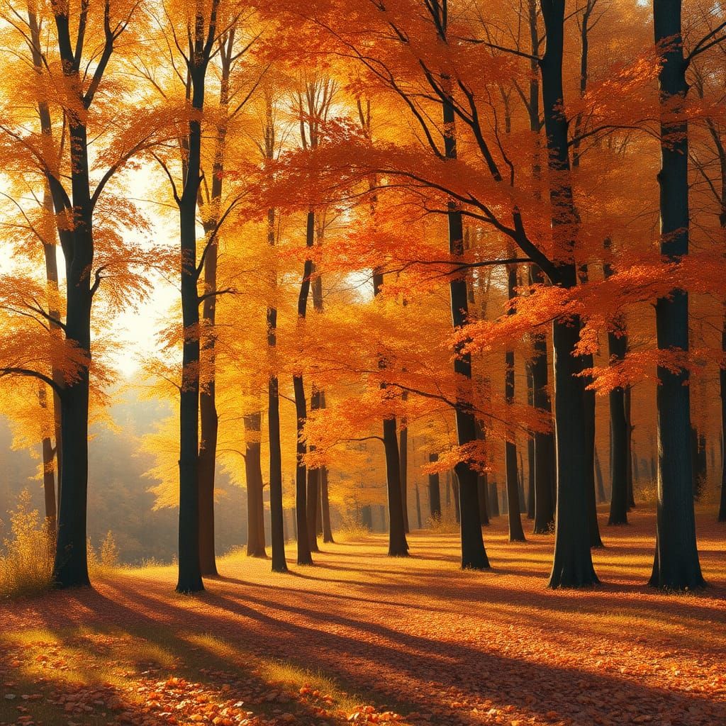 Autumnal Forest Landscape in Impressionist Style