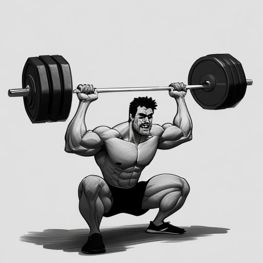 Bodybuilder's Humorous Weightlifting Fail in Sketch Style