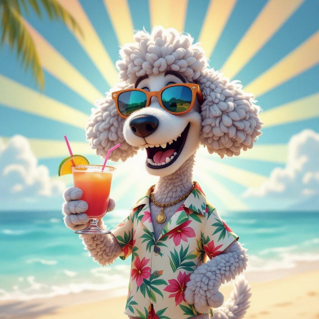 Poodle Shark Sipping a Margarita: Pixar-Inspired 3D Art