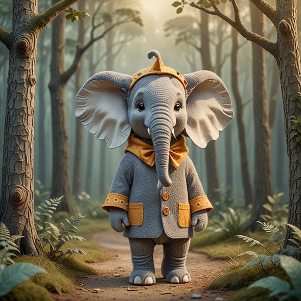 Cute Elephant in Wolf Costume in Misty Forest