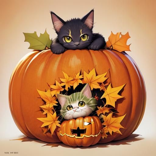 Kitten in Pumpkin: Whimsical Autumn Concept Art