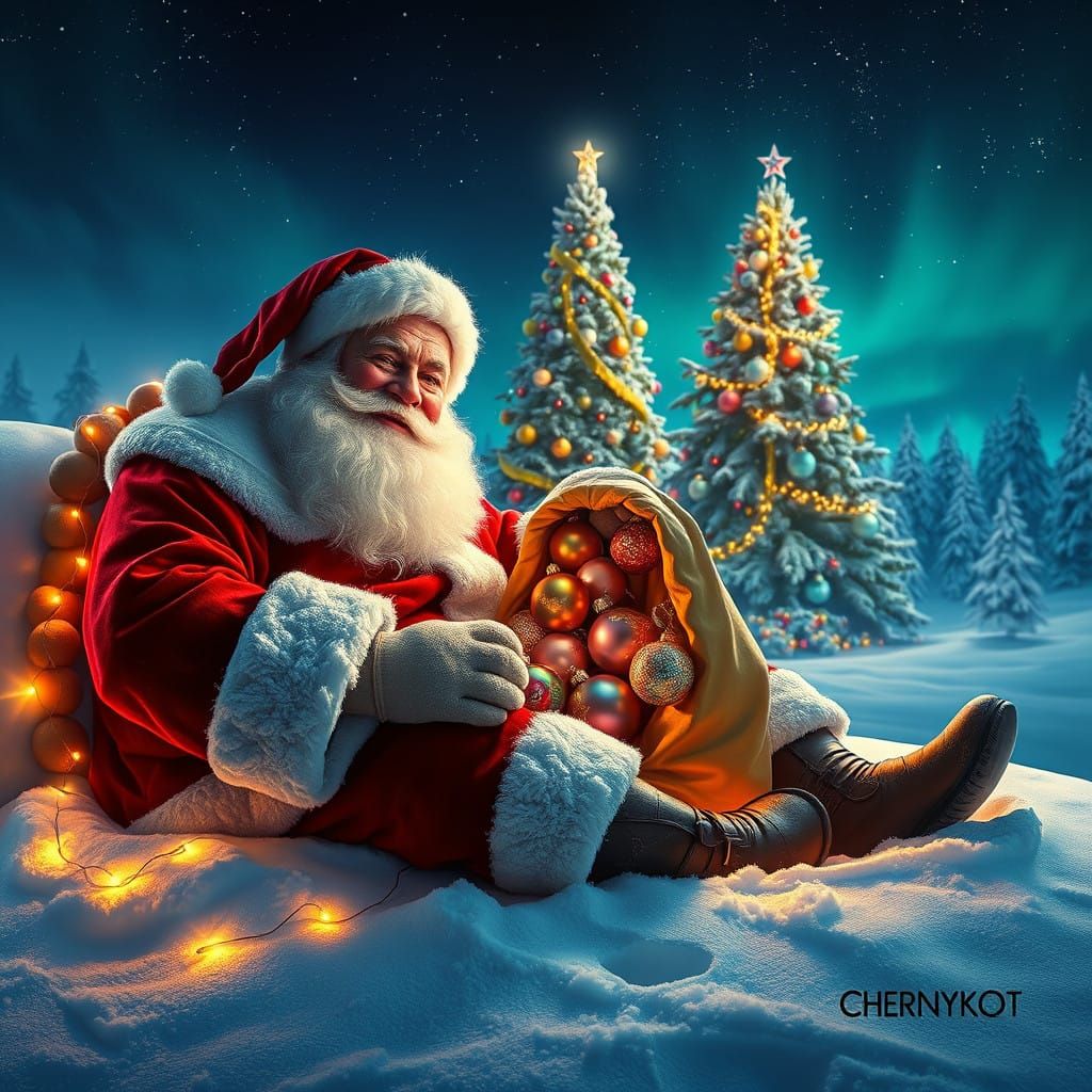 Santa Claus in Ethereal Christmas Wonderland, Cyberpunk Fant...