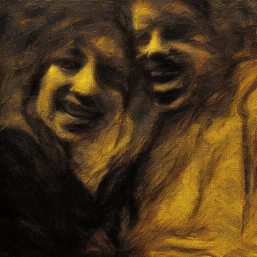 Smiling People in Garden, Splash Art Style