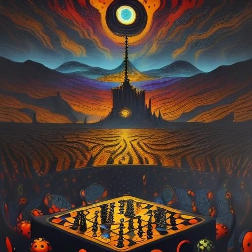 Detailed Checkers Game in Fantasy Style