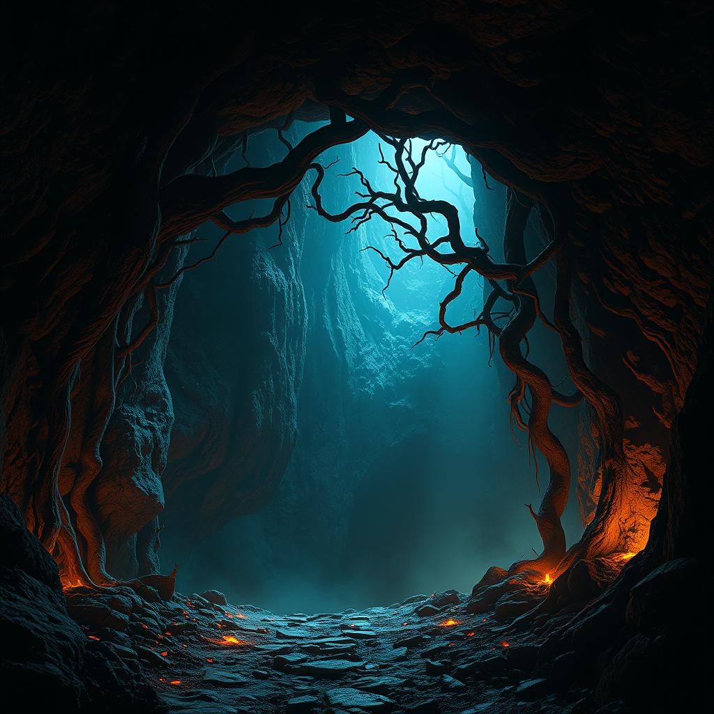 Mysterious Cave Entrance with Eerie Glow