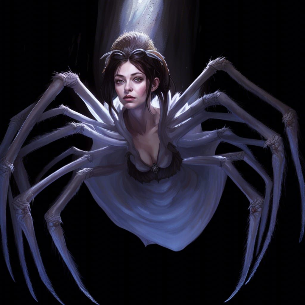 Spider-Woman Hybrid in Dark Cave, Fantasy Art