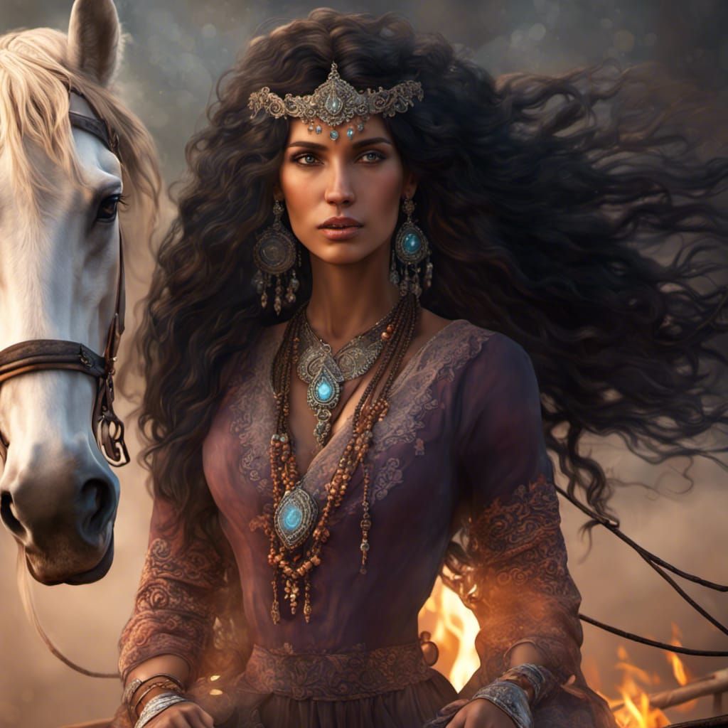 Beautiful Gypsy Woman by Fire