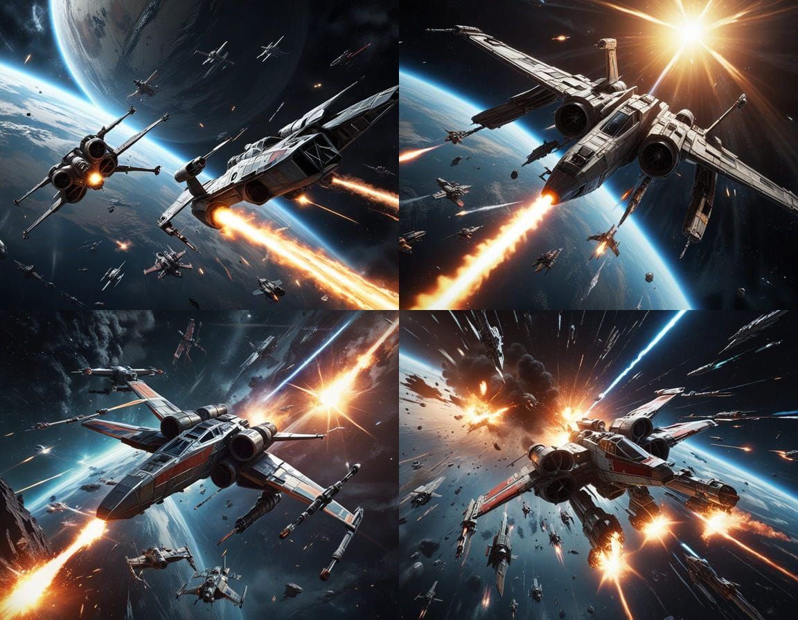 Battle fight fighters X-Wing and Tie Fighter