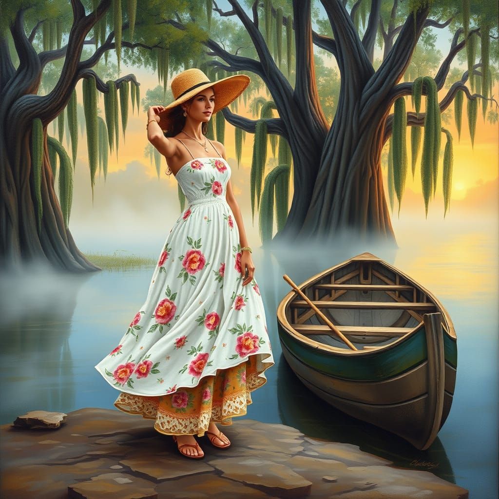 Cajun Woman in Bayou Landscape