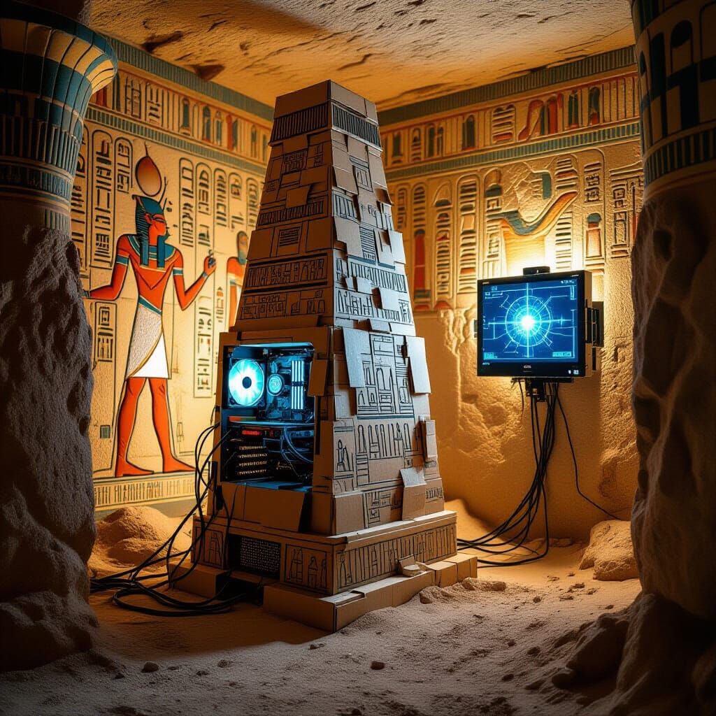 Quantum PC in Egyptian Tomb Digital Painting
