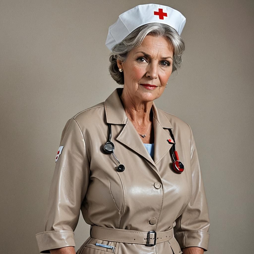 Elegant Nurse in Leather Uniform