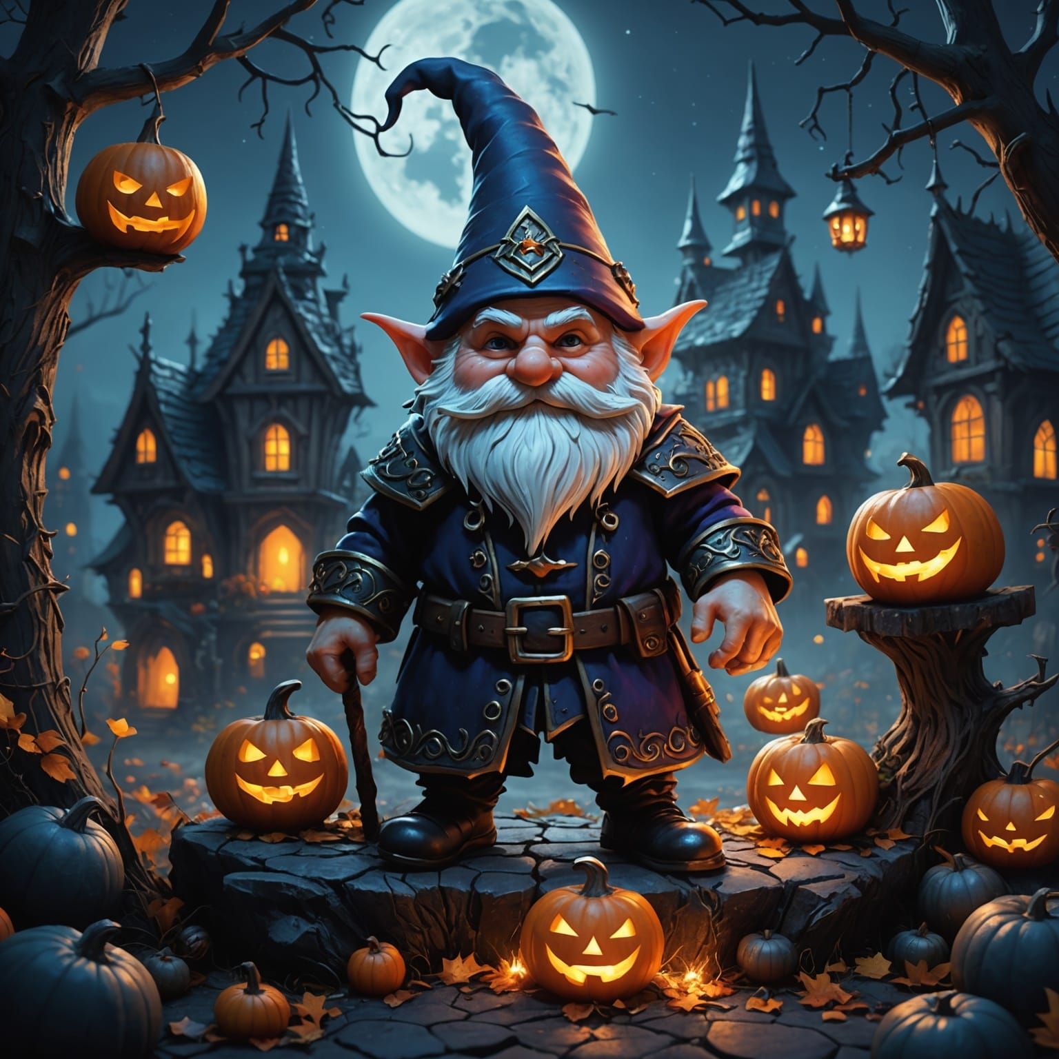 Night Halloween Gnome in Detailed Matte Painting