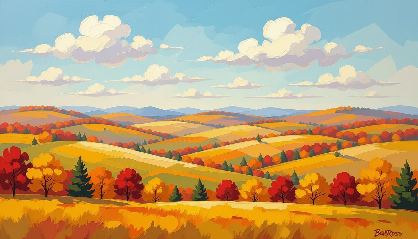 Vibrant Autumn Landscape Painting with Bold Brushstrokes