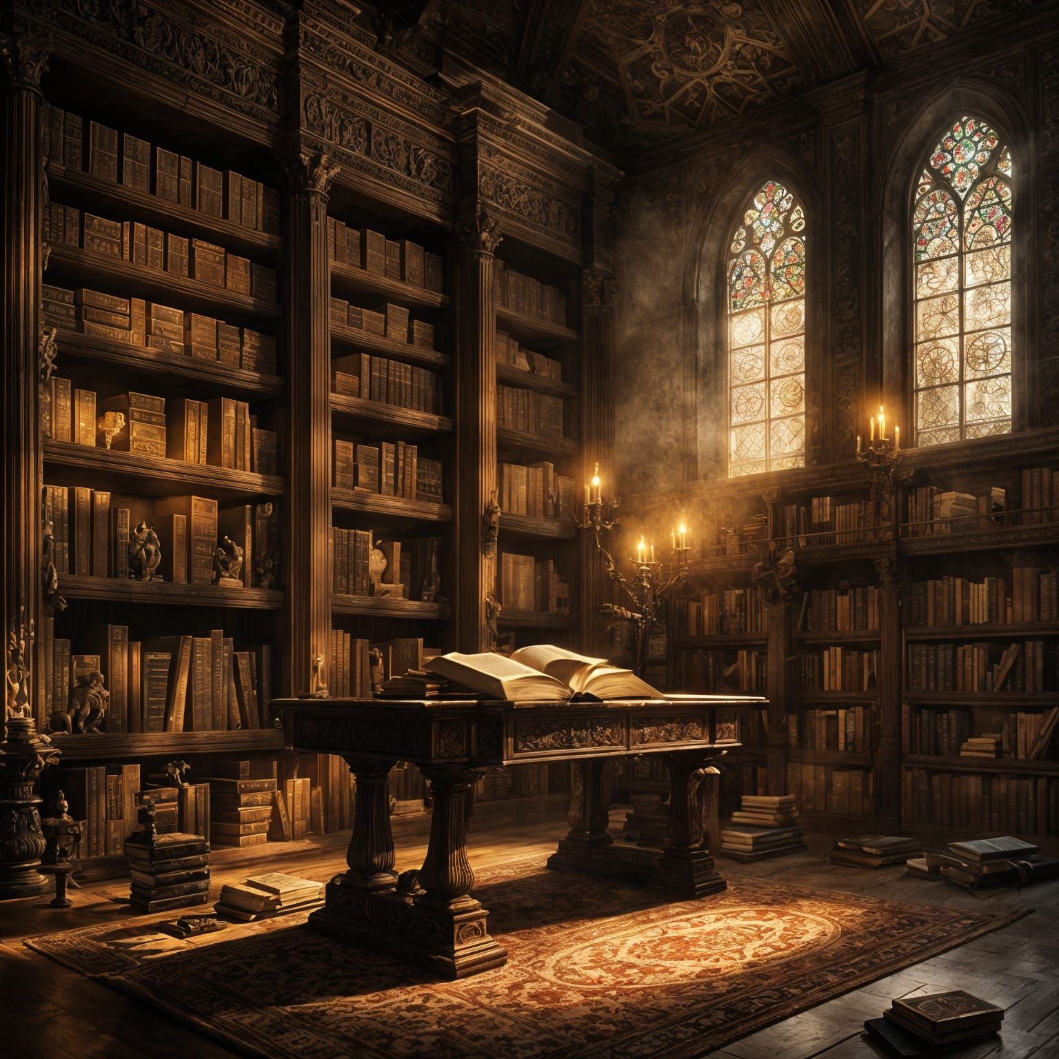 Classical Oil Painting of a Grand Library