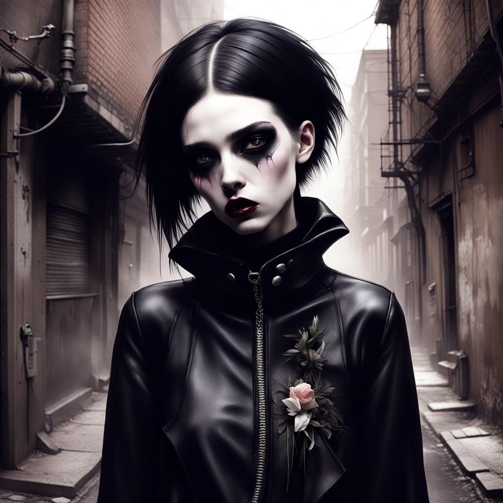 Goth Punk Girl in Dark Urban Alley