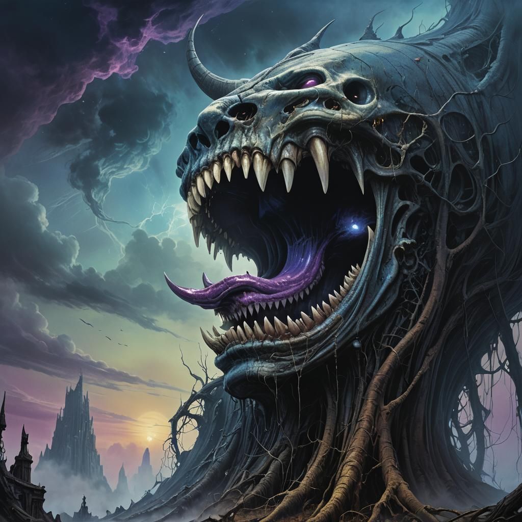 Giant Tooth of Dark Fantasy Ascends into Mystical Sky