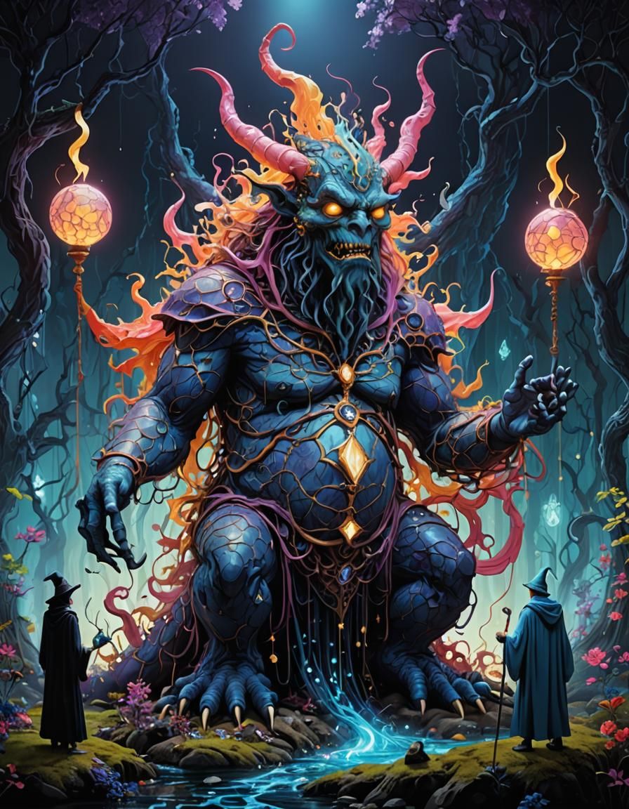 Monster Genie Summoning in Aetherpunk Style