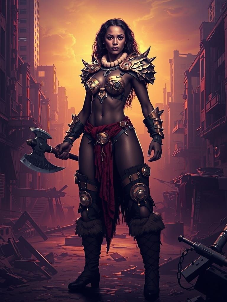 Female Barbarian in Post-Apocalyptic City