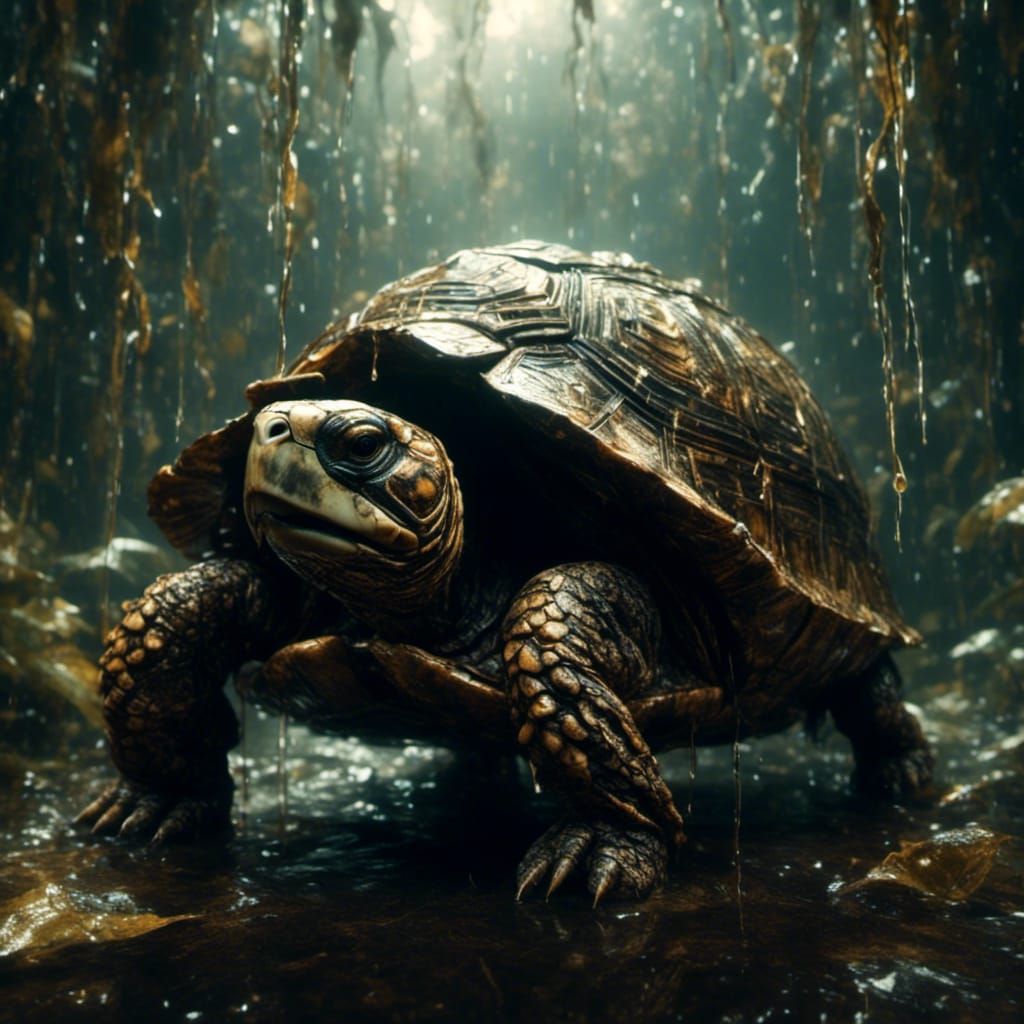 Cybernetic Tortoise Made of Vines and Leaves